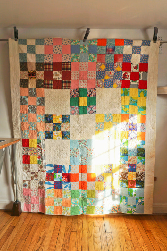 1960's-1970's 9 Block Hand Stitched Quilt