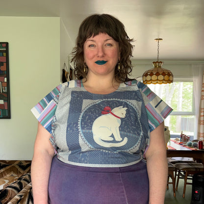 BLUE KITTY WRAP TOP